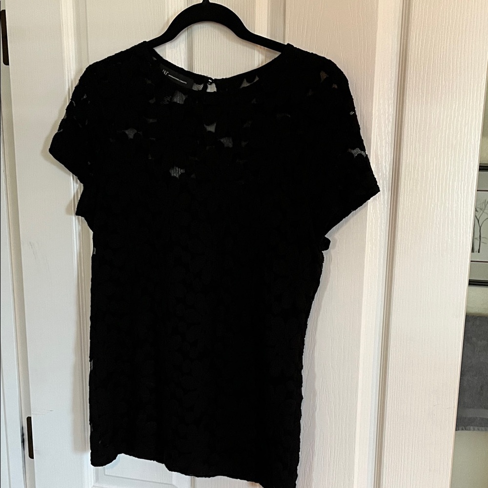 INC International Concepts Black Short Sleeve Lace Top